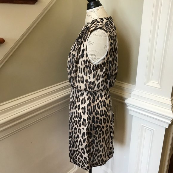 L'Agence Leopard Print Mini Dress Womens 2 Sleeveless Brown Black Crew Neck Silk - Picture 7 of 10